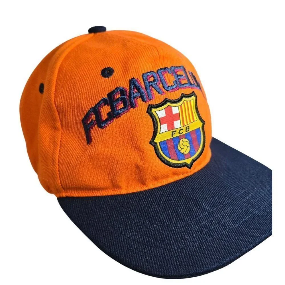 FC Barcelona Orange & Navy Baseball Cap With Embroidered Logo One Size Fits All